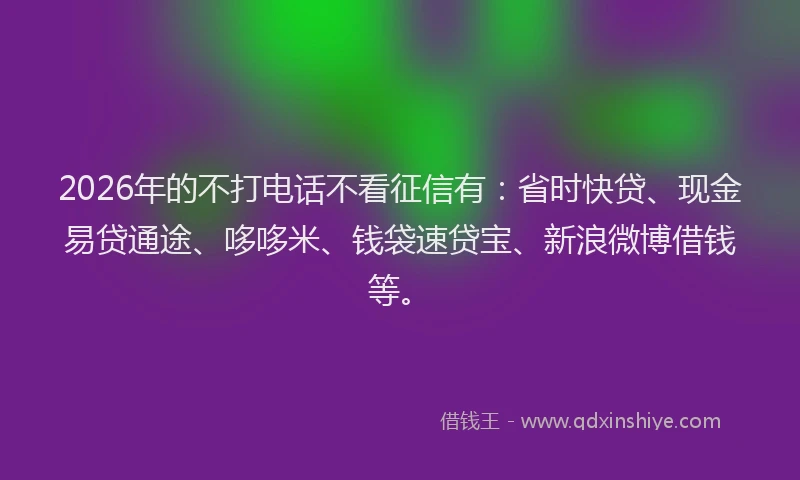 2026年的不打电话不看征信有：省时快贷、现金易贷通途、哆哆米、钱袋速贷宝、新浪微博借钱等。