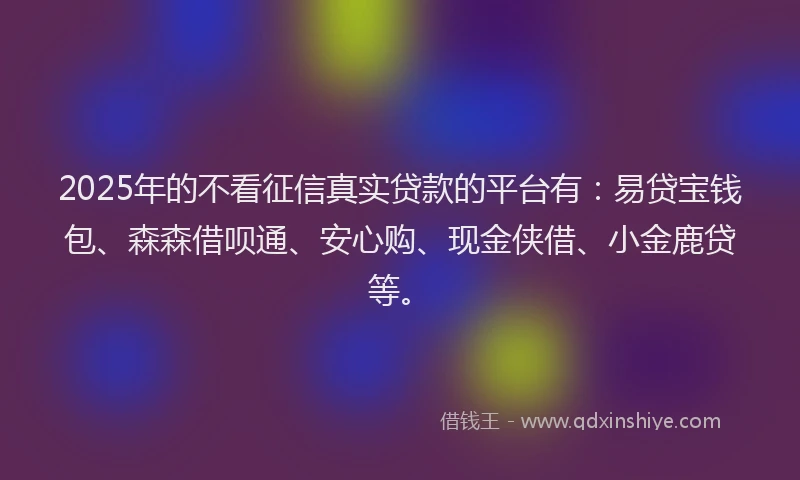 2025年的不看征信真实贷款的平台有：易贷宝钱包、森森借呗通、安心购、现金侠借、小金鹿贷等。