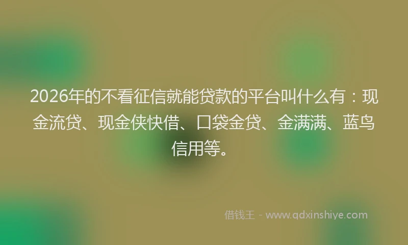 2026年的不看征信就能贷款的平台叫什么有：现金流贷、现金侠快借、口袋金贷、金满满、蓝鸟信用等。