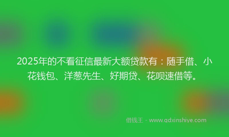 2025年的不看征信最新大额贷款有:随手借、小花钱包、洋葱先生、好期贷、花呗速借等。