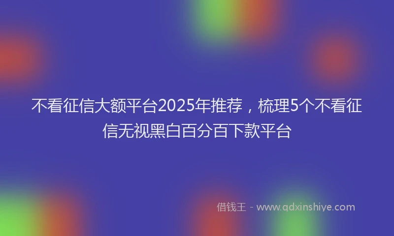 不看征信大额平台2025年推荐，梳理5个不看征信无视黑白百分百下款平台