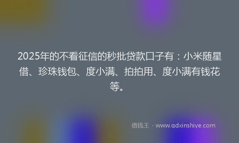 2025年的不看征信的秒批贷款口子有：小米随星借、珍珠钱包、度小满、拍拍用、度小满有钱花等。