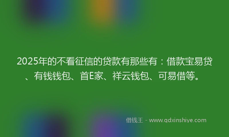 2025年的不看征信的贷款有那些有：借款宝易贷、有钱钱包、首E家、祥云钱包、可易借等。