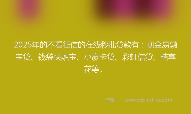 2025年的不看征信的在线秒批贷款有:现金易融宝贷、钱袋快融宝、小赢卡贷、彩虹信贷、桔享花等。