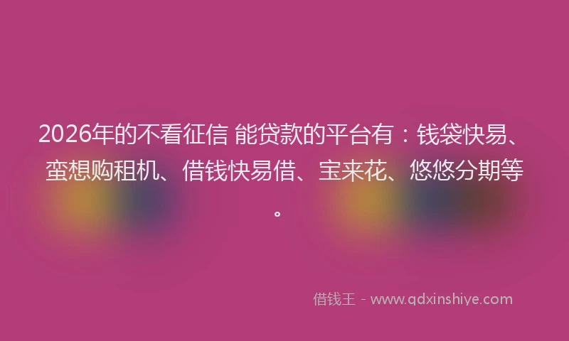 2026年的不看征信 能贷款的平台有：钱袋快易、蛮想购租机、借钱快易借、宝来花、悠悠分期等。