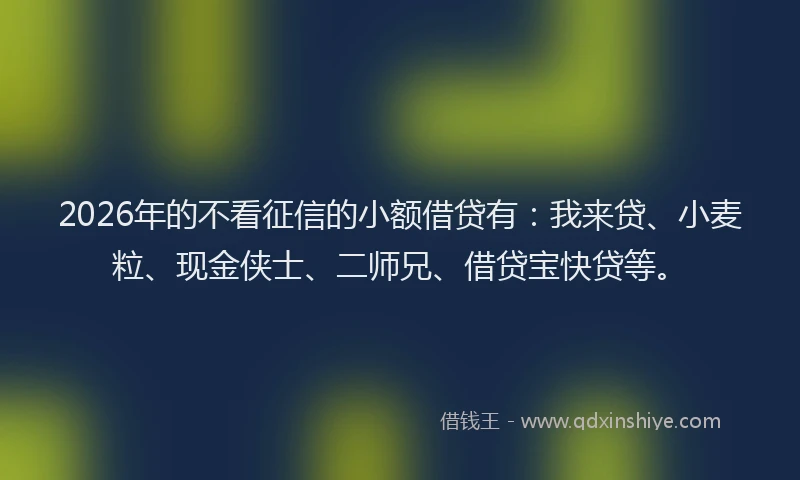 2026年的不看征信的小额借贷有：我来贷、小麦粒、现金侠士、二师兄、借贷宝快贷等。