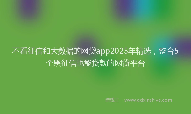 不看征信和大数据的网贷app2025年精选，整合5个黑征信也能贷款的网贷平台