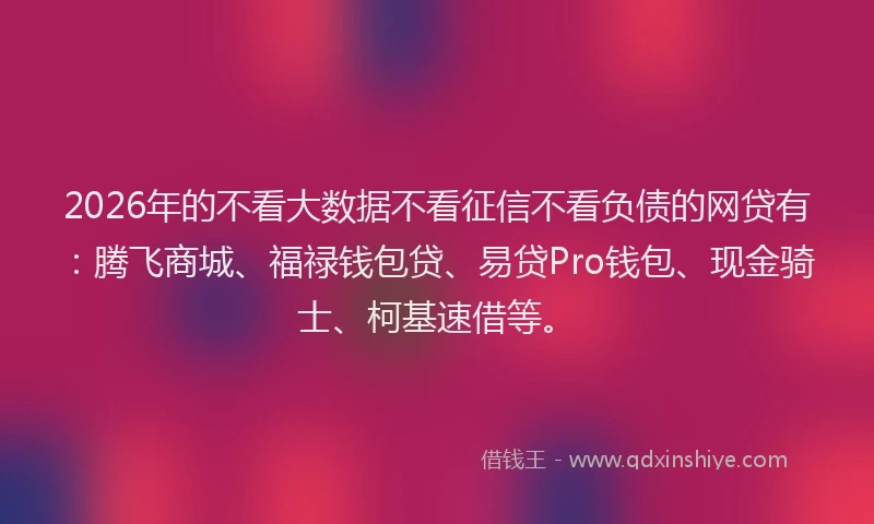 2026年的不看大数据不看征信不看负债的网贷有：腾飞商城、福禄钱包贷、易贷Pro钱包、现金骑士、柯基速借等。