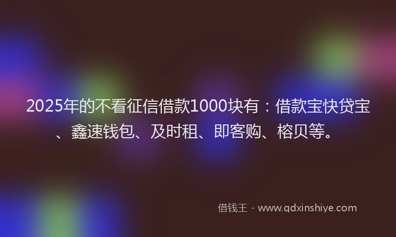 2025年的不看征信借款1000块有：借款宝快贷宝、鑫速钱包、及时租、即客购、榕贝等。