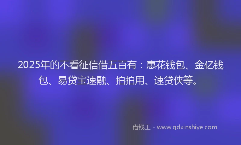 2025年的不看征信借五百有：惠花钱包、金亿钱包、易贷宝速融、拍拍用、速贷侠等。