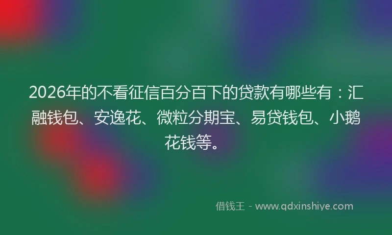2026年的不看征信百分百下的贷款有哪些有：汇融钱包、安逸花、微粒分期宝、易贷钱包、小鹅花钱等。