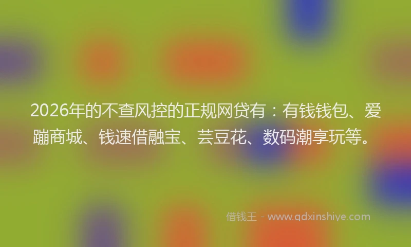 2026年的不查风控的正规网贷有：有钱钱包、爱蹦商城、钱速借融宝、芸豆花、数码潮享玩等。