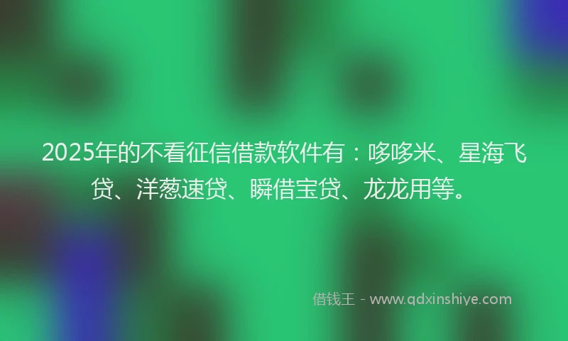2025年的不看征信借款软件有:哆哆米、星海飞贷、洋葱速贷、瞬借宝贷、龙龙用等。