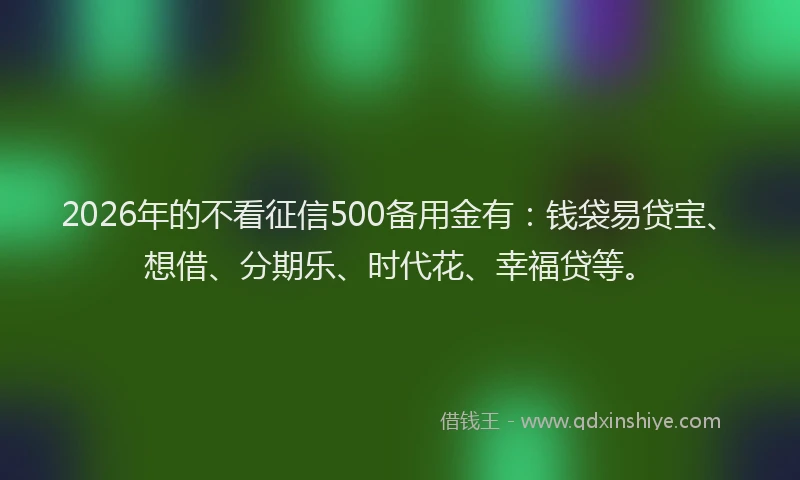 2026年的不看征信500备用金有：钱袋易贷宝、想借、分期乐、时代花、幸福贷等。