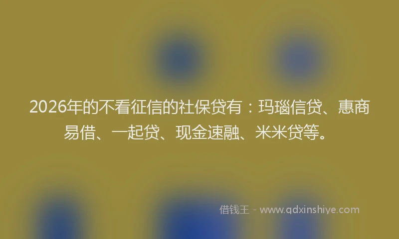 2026年的不看征信的社保贷有：玛瑙信贷、惠商易借、一起贷、现金速融、米米贷等。
