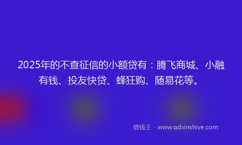 2025年的不查征信的小额贷有:腾飞商城、小融有钱、投友快贷、蜂狂购、随易花等。