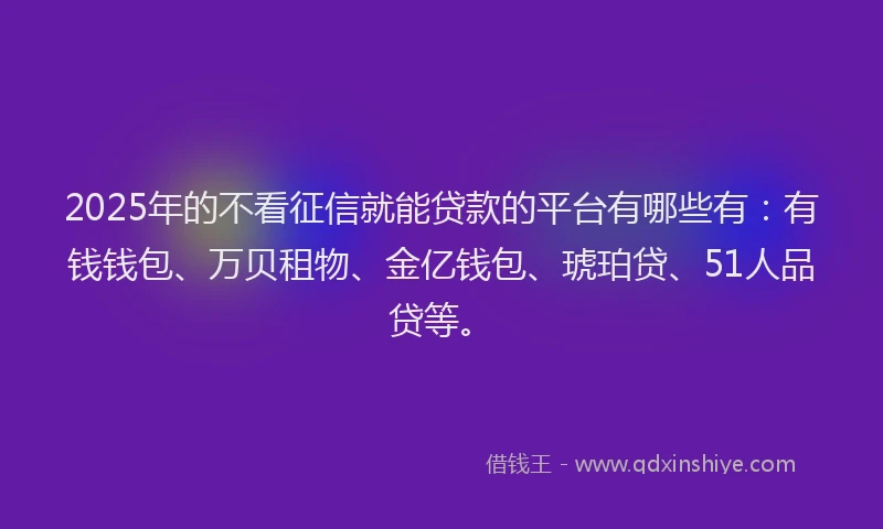 2025年的不看征信就能贷款的平台有哪些有:有钱钱包、万贝租物、金亿钱包、琥珀贷、51人品贷等。