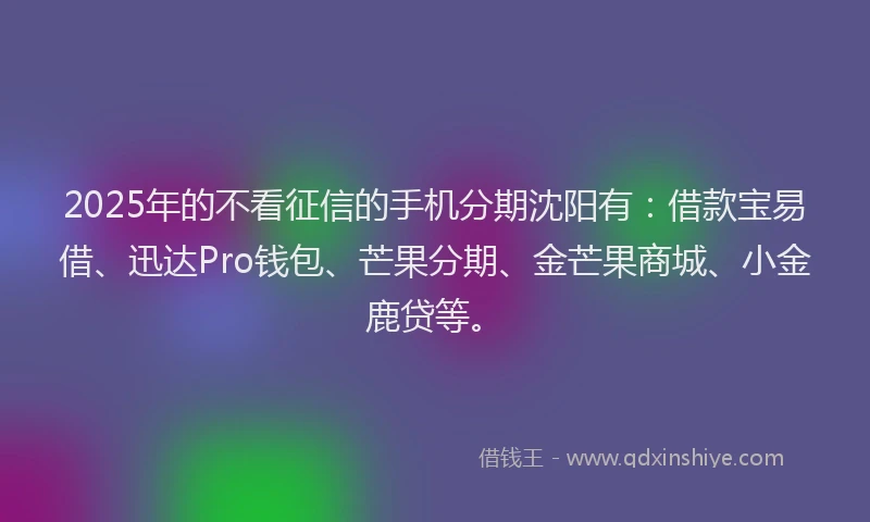 2025年的不看征信的手机分期沈阳有：借款宝易借、迅达Pro钱包、芒果分期、金芒果商城、小金鹿贷等。