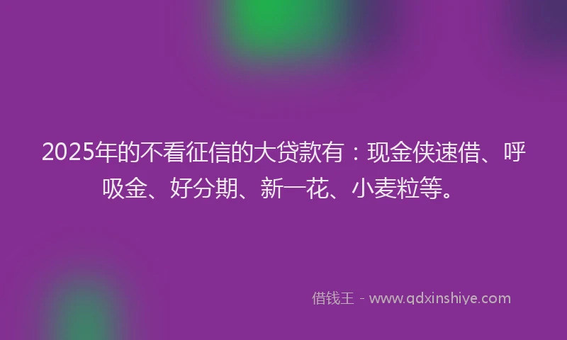 2025年的不看征信的大贷款有:现金侠速借、呼吸金、好分期、新一花、小麦粒等。