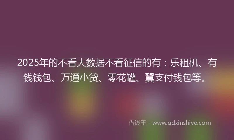 2025年的不看大数据不看征信的有:乐租机、有钱钱包、万通小贷、零花罐、翼支付钱包等。