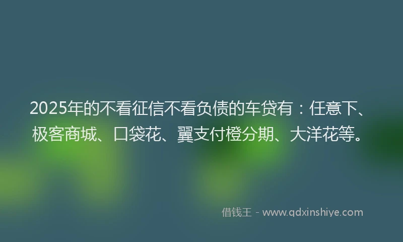 2025年的不看征信不看负债的车贷有：任意下、极客商城、口袋花、翼支付橙分期、大洋花等。