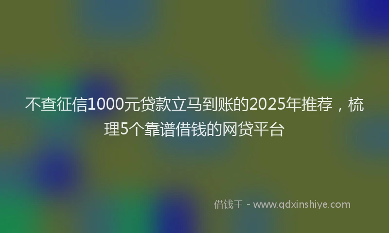 不查征信1000元贷款立马到账的2025年推荐，梳理5个靠谱借钱的网贷平台