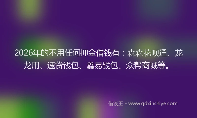 2026年的不用任何押金借钱有：森森花呗通、龙龙用、速贷钱包、鑫易钱包、众帮商城等。