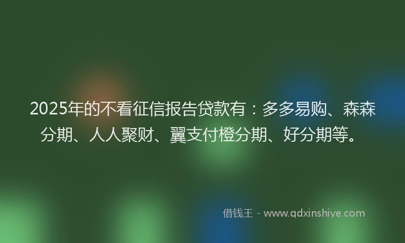 2025年的不看征信报告贷款有：多多易购、森森分期、人人聚财、翼支付橙分期、好分期等。