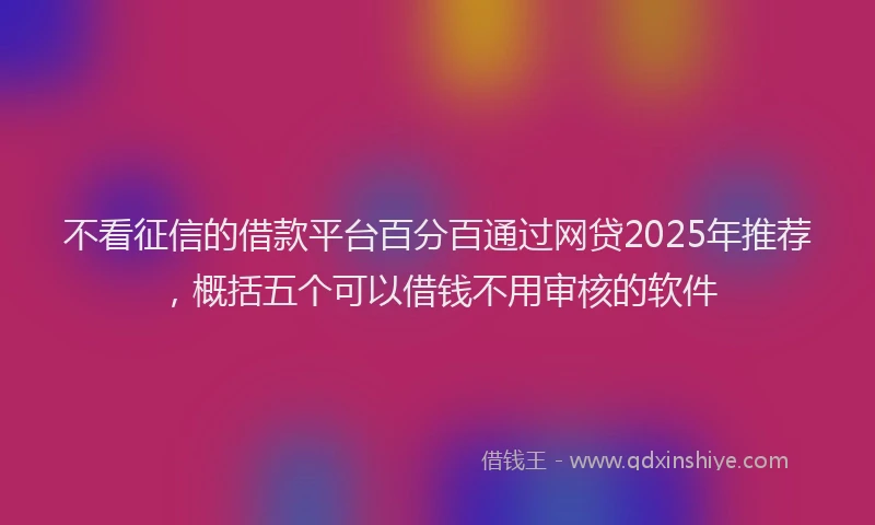 不看征信的借款平台百分百通过网贷2025年推荐，概括五个可以借钱不用审核的软件