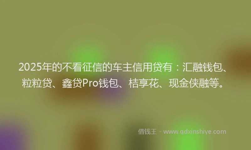 2025年的不看征信的车主信用贷有:汇融钱包、粒粒贷、鑫贷Pro钱包、桔享花、现金侠融等。