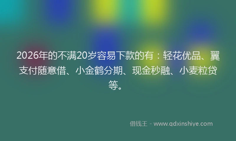 2026年的不满20岁容易下款的有:轻花优品、翼支付随意借、小金鹤分期、现金秒融、小麦粒贷等。