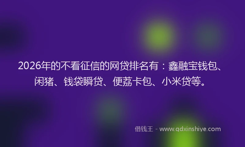 2026年的不看征信的网贷排名有:鑫融宝钱包、闲猪、钱袋瞬贷、便荔卡包、小米贷等。