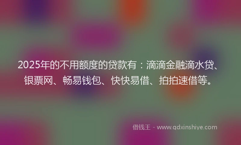 2025年的不用额度的贷款有：滴滴金融滴水贷、银票网、畅易钱包、快快易借、拍拍速借等。