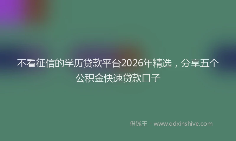 不看征信的学历贷款平台2026年精选，分享五个公积金快速贷款口子