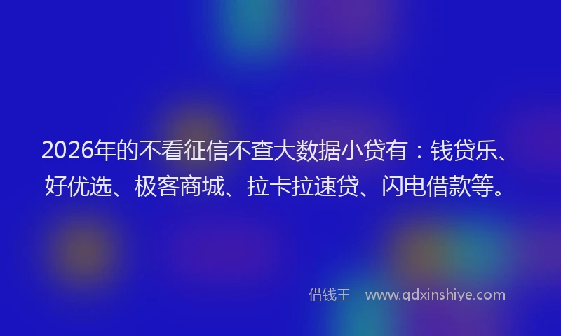 2026年的不看征信不查大数据小贷有:钱贷乐、好优选、极客商城、拉卡拉速贷、闪电借款等。