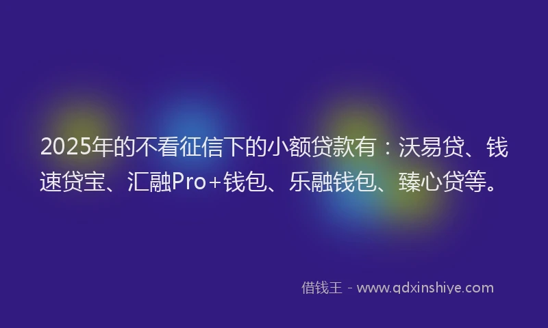 2025年的不看征信下的小额贷款有：沃易贷、钱速贷宝、汇融Pro+钱包、乐融钱包、臻心贷等。