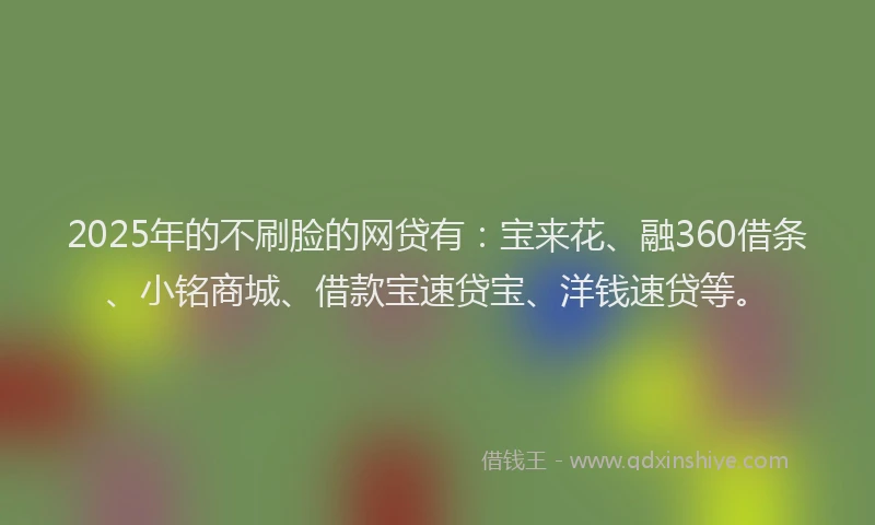 2025年的不刷脸的网贷有：宝来花、融360借条、小铭商城、借款宝速贷宝、洋钱速贷等。