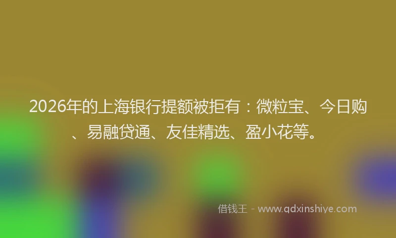 2026年的上海银行提额被拒有：微粒宝、今日购、易融贷通、友佳精选、盈小花等。