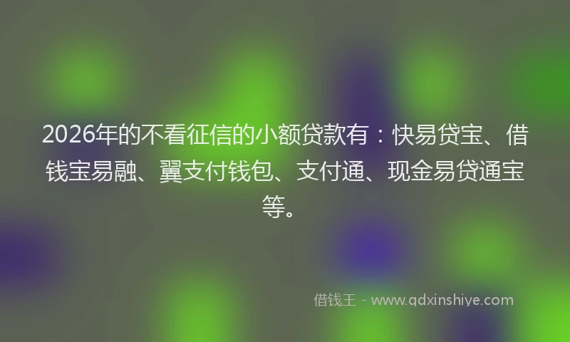 2026年的不看征信的小额贷款有：快易贷宝、借钱宝易融、翼支付钱包、支付通、现金易贷通宝等。