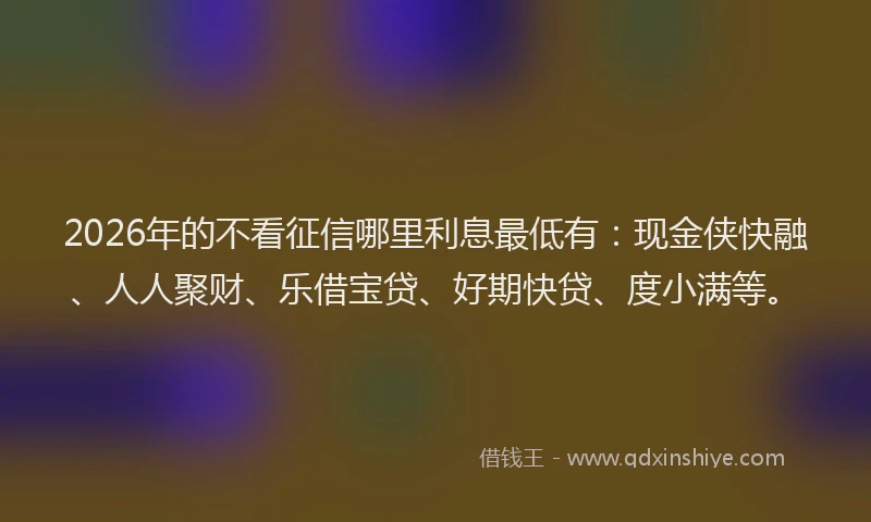2026年的不看征信哪里利息最低有:现金侠快融、人人聚财、乐借宝贷、好期快贷、度小满等。