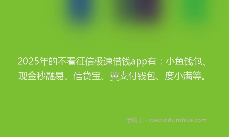 2025年的不看征信极速借钱app有：小鱼钱包、现金秒融易、信贷宝、翼支付钱包、度小满等。