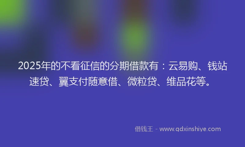 2025年的不看征信的分期借款有：云易购、钱站速贷、翼支付随意借、微粒贷、维品花等。