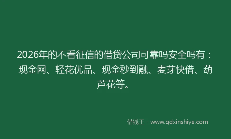 2026年的不看征信的借贷公司可靠吗安全吗有：现金网、轻花优品、现金秒到融、麦芽快借、葫芦花等。