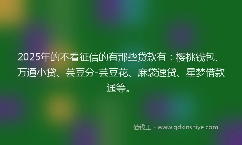 2025年的不看征信的有那些贷款有：樱桃钱包、万通小贷、芸豆分-芸豆花、麻袋速贷、星梦借款通等。