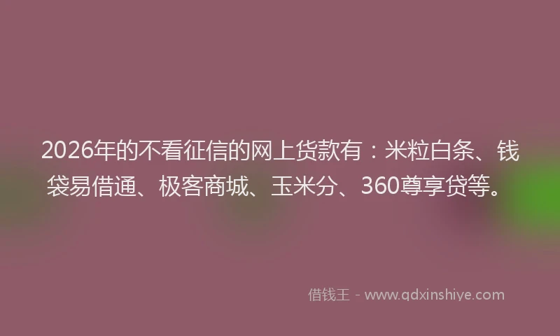 2026年的不看征信的网上货款有：米粒白条、钱袋易借通、极客商城、玉米分、360尊享贷等。