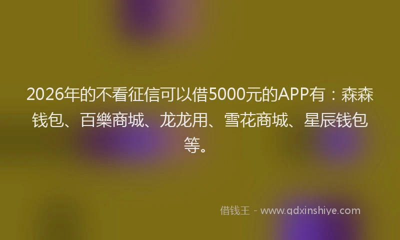 2026年的不看征信可以借5000元的APP有：森森钱包、百樂商城、龙龙用、雪花商城、星辰钱包等。