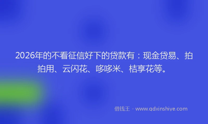2026年的不看征信好下的贷款有：现金贷易、拍拍用、云闪花、哆哆米、桔享花等。