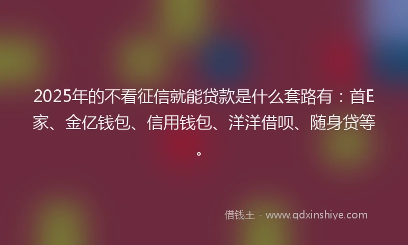 2025年的不看征信就能贷款是什么套路有：首E家、金亿钱包、信用钱包、洋洋借呗、随身贷等。