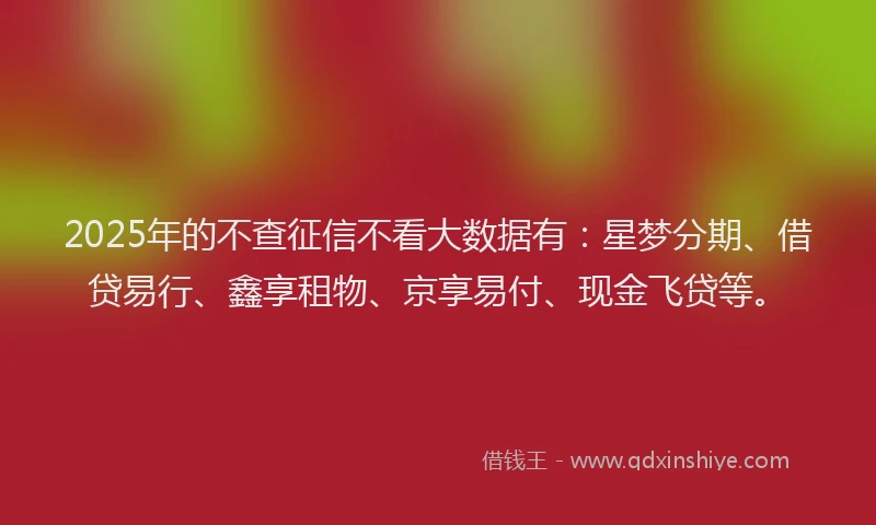 2025年的不查征信不看大数据有：星梦分期、借贷易行、鑫享租物、京享易付、现金飞贷等。