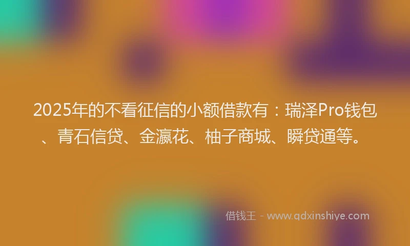 2025年的不看征信的小额借款有：瑞泽Pro钱包、青石信贷、金瀛花、柚子商城、瞬贷通等。